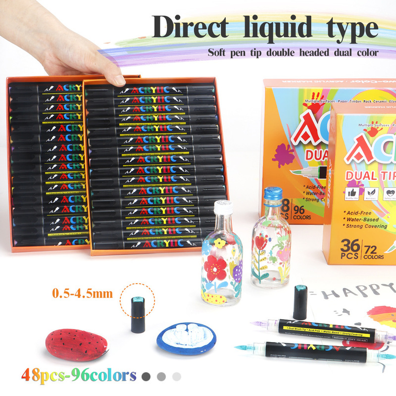 双頭 2 色ストレート液体アクリルマーカーセット学生アート絵画ペン塗装落書きペンセット卸売|undefined