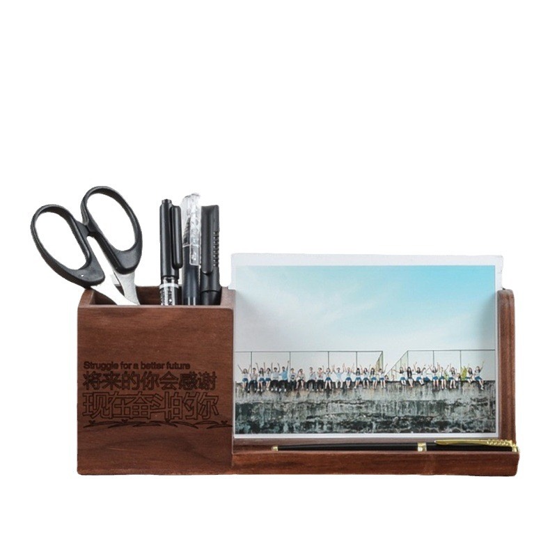 Sostenedor de la pluma de madera caja de almacenamiento foto traje de escritorio de madera papelería caja de almacenamiento Escritorio de oficina creativo pluma cubo Decoración