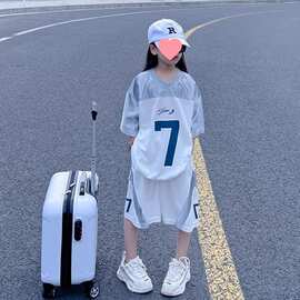 运动套装夏季夏装篮球服薄款新款女童洋气速干服儿童短袖两件套潮