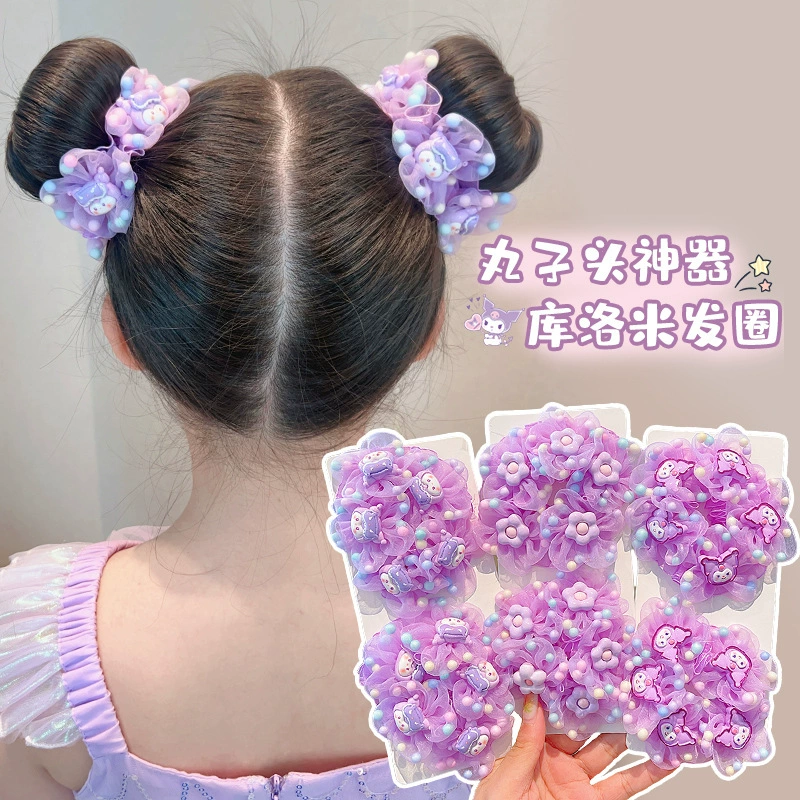 Сетка для волос с рисунком Zhao Hang для маленьких девочек, инструмент для укладки волос, резинка для волос, танцевальный аксессуар Kuromi, не повреждающий волосы.