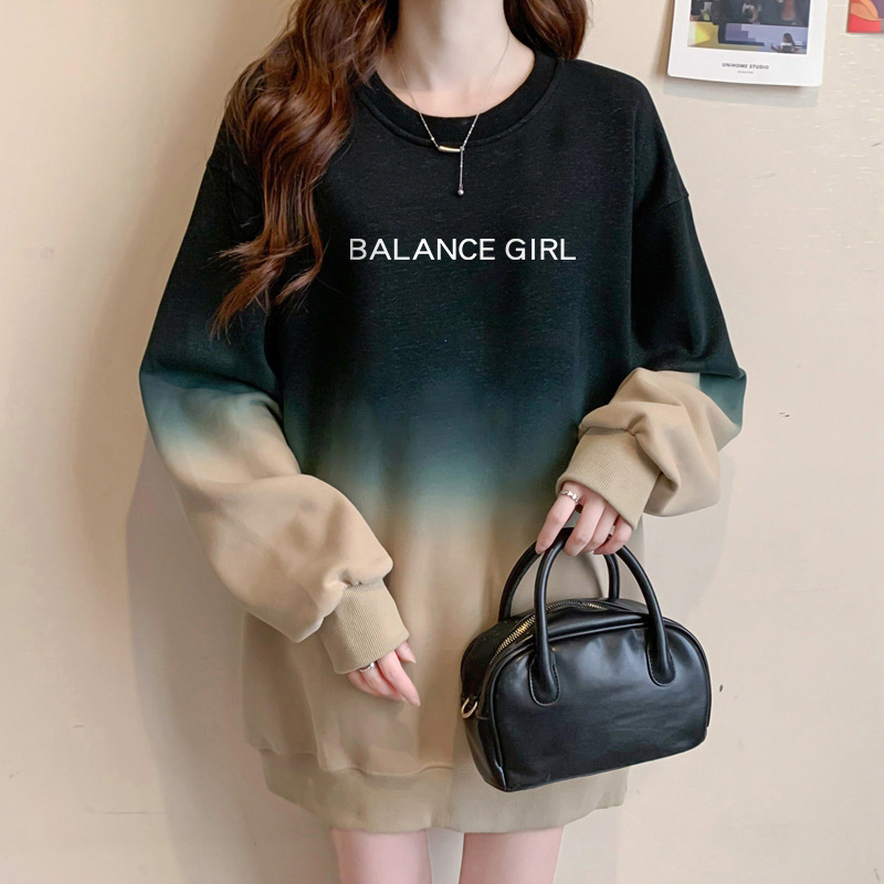 Sweatshirt À Capuche Femme Gradient Loose Style Décontracté_voghion.com