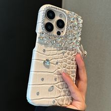 鳄鱼纹水钻适用苹果16pro新款手机壳iPhone15新款13质12奢华女11