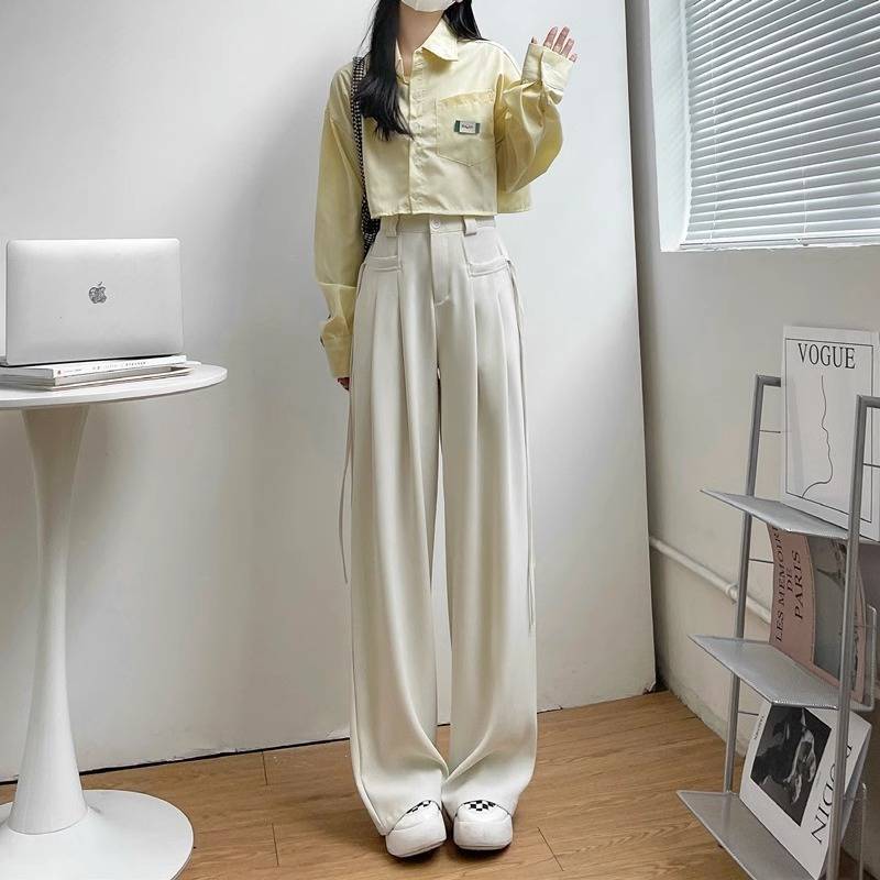アメリカンデザインの女性用ドレープスーツパンツ、春と秋のハイウエストスリムルーズストレートオーバーオール、ストリートワイドレッグパンツ|undefined