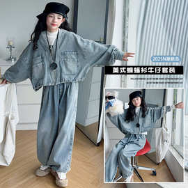 女童套装秋装2025新款儿童洋气韩版春秋款外套大童时髦牛仔两件套