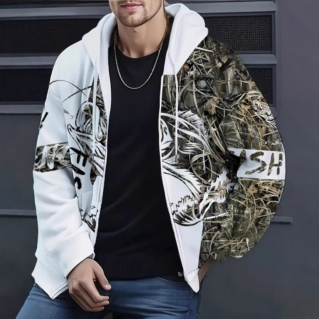 Abrigo de otoño para hombre camuflaje estampado 3D cardigan con cremallera suéter con capucha fábrica al por mayor MF08