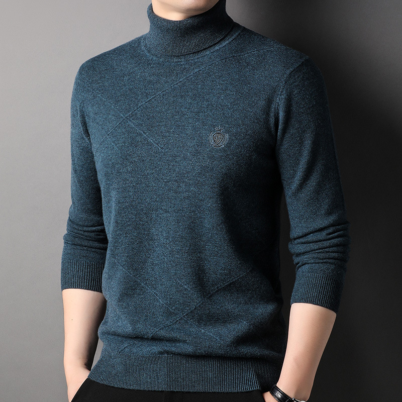 100 순수 모직 스웨터 남자 높은 칼라 가을과 겨울 푸위안 모직 스웨터 조커 스웨터 니트 베이스 셔츠