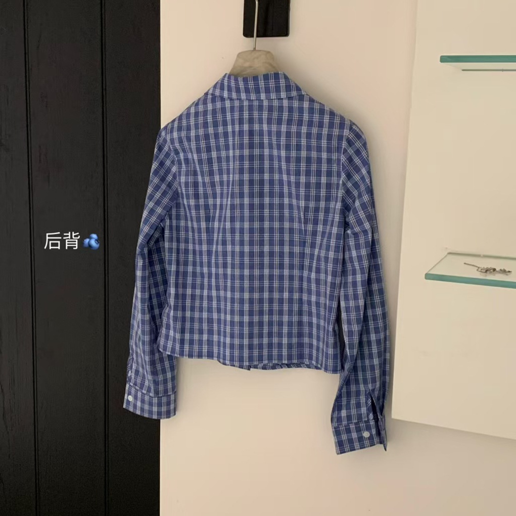 WGWE 한국 스타일 슬림 핏 슬림 짧은 허리 체크 무늬 셔츠 여성의 가을 새로운 디자인 셔츠 W2793