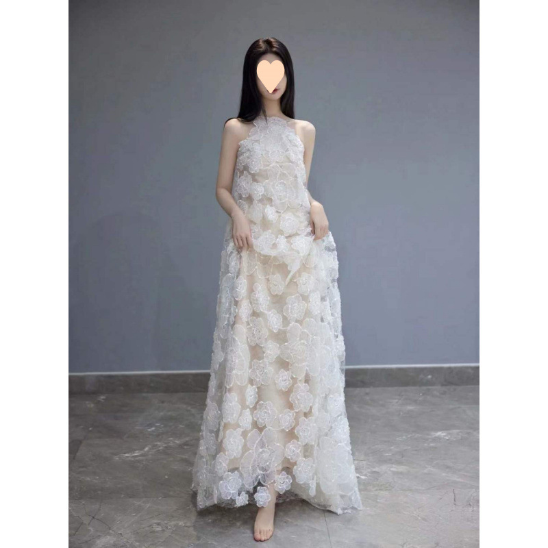 新娘法式晨袍敬酒服年会宴会晚礼服挂脖修身露背气质旅拍连衣裙