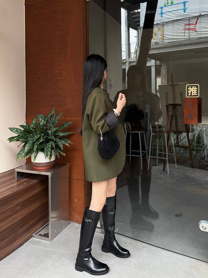 Bốt cao cổ nữ da cừu phong cách Anh quốc, đế dày tôn dáng, gót siêu cao trên 8 cm — Màu đen [cộng với nhung], đen chi tiết 17