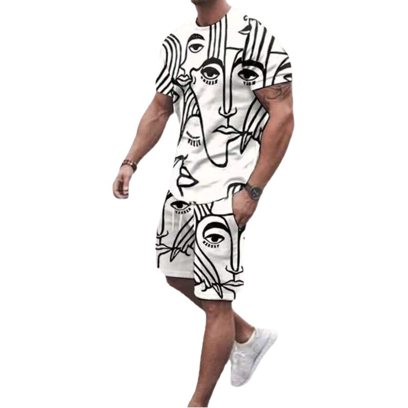 Comercio exterior europeo y americano nueva ropa de hombre traje 3D Amazon transfronteriza calle casual hombres pantalones cortos manga corta Camiseta cuello redondo