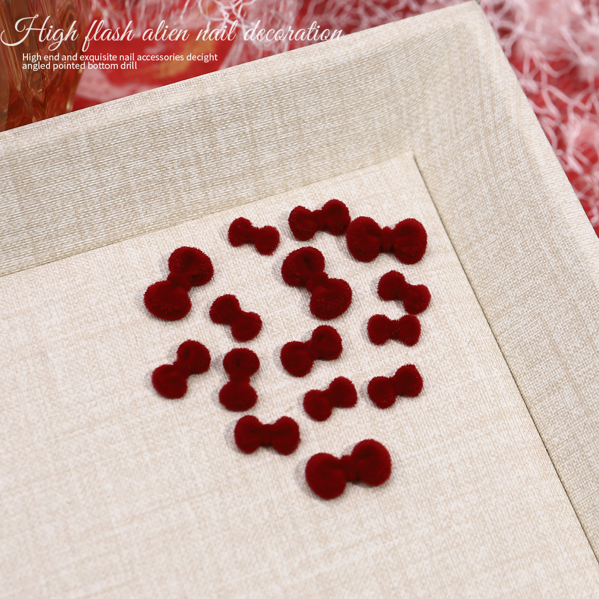 Explosiones de corbata flocado joyería de uñas rojo dulce vino rojo lana tridimensional arco de resina de uñas decoración