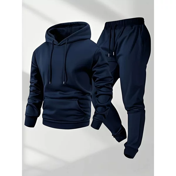 Cross-Border In-Stock European and American Spring and Autumn New Fashion Sports Plain Hoodie Set Men's Loose Casual Hooded Sweatshirt