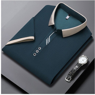 Business Casual Non-iron Printed Men's polo Shirt Short-sleeved Top Young and Middle-aged Dad Wear Good Quality Export Cross-border