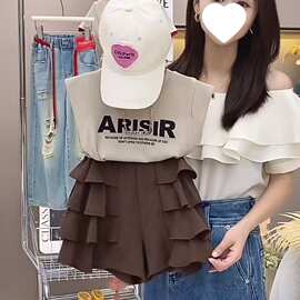 女童夏装套装新款女宝宝时尚印花短袖上衣儿童短裤夏季两2026新款