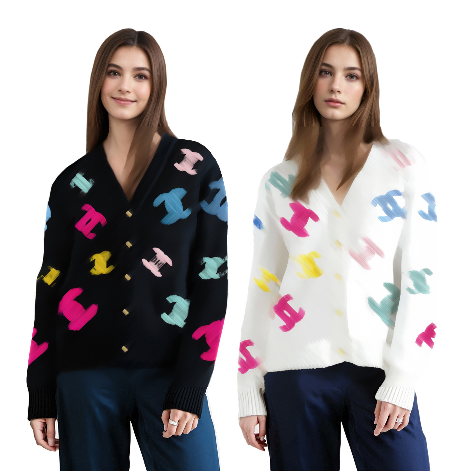 YY9921 유럽과 미국의 국경 간 여성 긴팔 수건 자수 느슨한 니트 소프트 스웨터 가디건 가을과 겨울 재고