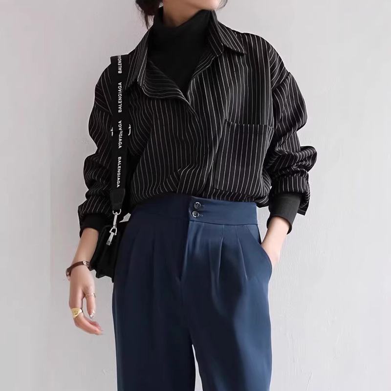 High-End Vertical Striped Long-Sleeved Shirt for Men, Korean Style Trendy Loose Casual Versatile Slim-Fit Mature Style Shirt