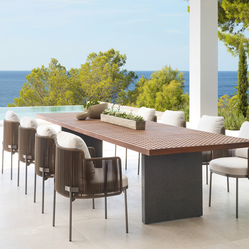 Mesas y sillas al aire libre Patio Balcón Jardín Mesa de teca al aire libre Ocio nórdico Mesas y sillas de ratán al aire libre Mobiliario combinado
