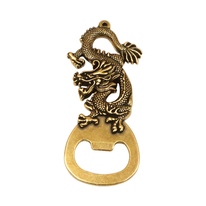 (2개) 순수한 황동 조디악 드래곤 년 병따개 창조적 인 키 체인 다기능 병따개 맥주 자동차 펜던트 펜던트