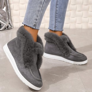 Snow boots women's 2023 autumn and winter new European and American foreign trade plus size suede round head feet casual fleece-lined women's cotton shoes