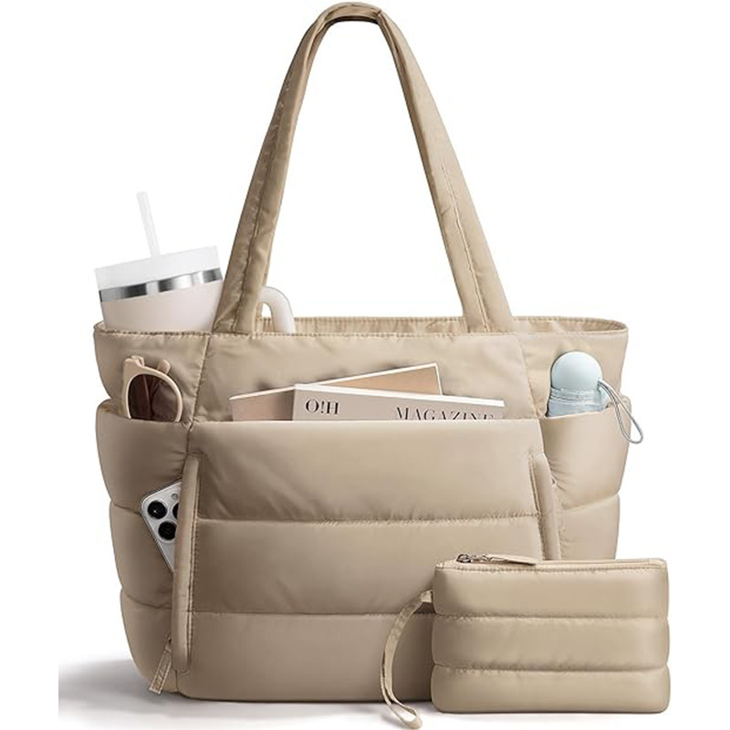 Cross-Border Large-Capacity Women's Tote Bag with Multiple Compartments, Travel Work Computer Bag, Lightweight Puffy Handbag, Shoulder Bag