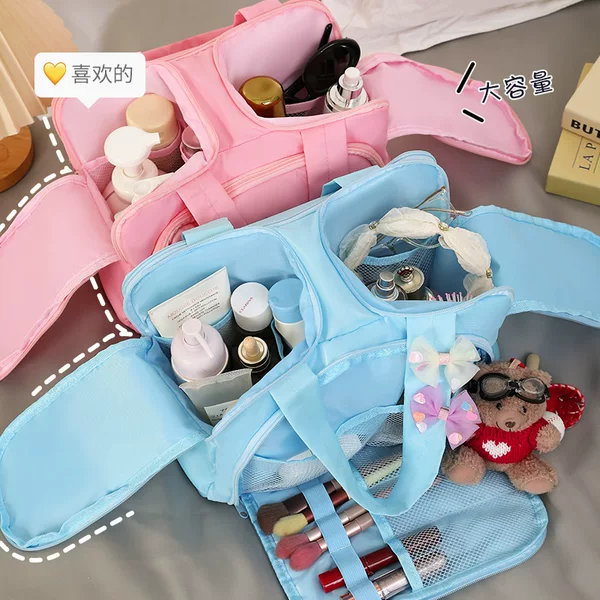 Cross-border large-capacity makeup bag with a wide opening, fluffy design, and a new 2025 portable style for home and travel use, perfect for storing toiletries