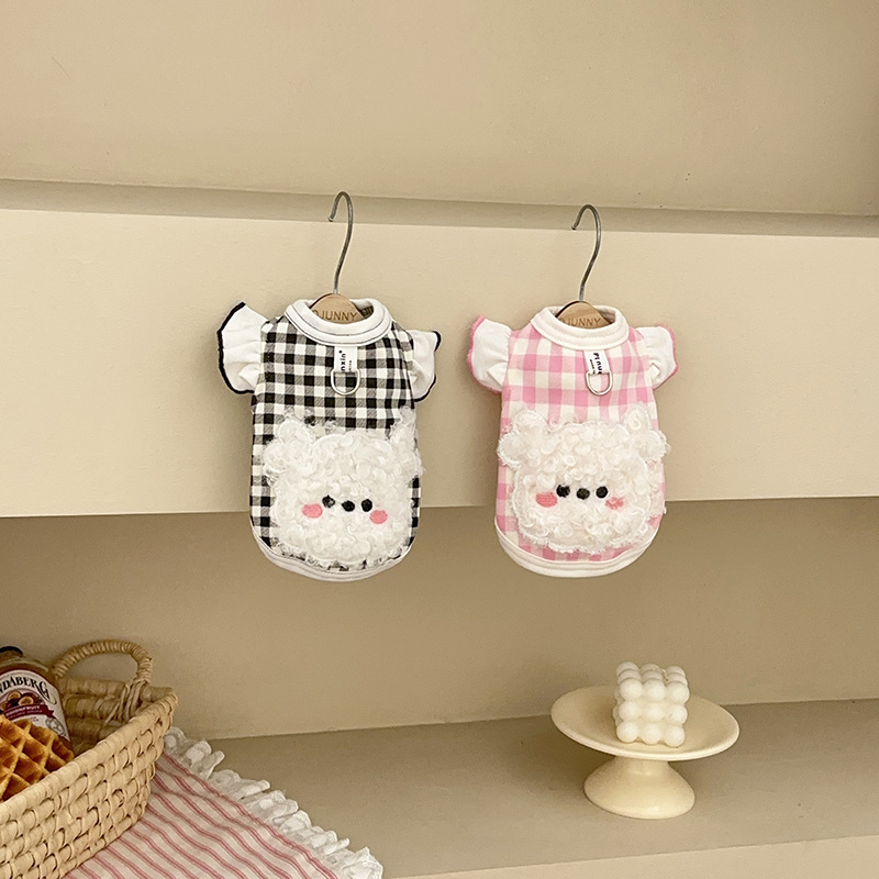 2026 New Lace Plaid Shirt for Spring and Autumn, Pet Dog and Cat Home Wear with Leash Attachment