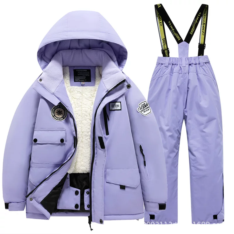 Children's ski ski suit, travel waterproof windproof set, keep warm overall for boys, equipment, increased thickness