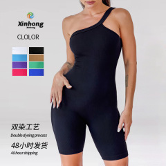 跨境歐美新款普拉提瑜伽服套裝夏季帶胸墊顯瘦速干吊帶連體緊身衣