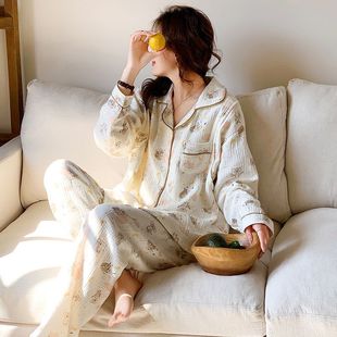 Pure Cotton Gauze Confinement Clothes Spring and Summer Thin Postpartum Lactation Period Maternity Pajamas Women's Spring & Fall Maternity Home Clothes
