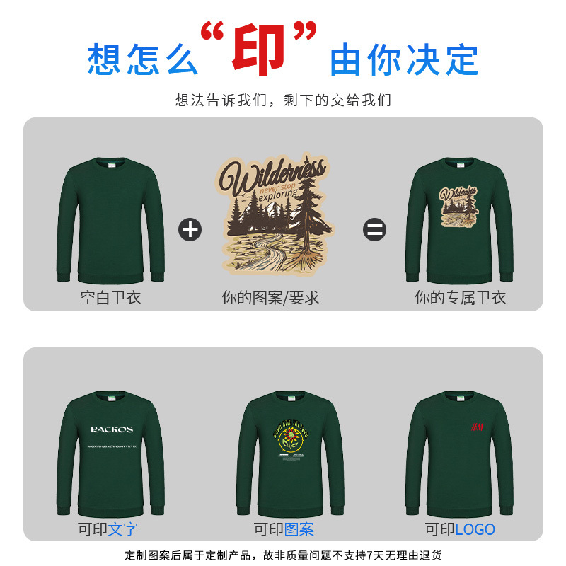 Nuevo suéter personalizado impreso logotipo manga larga ropa de trabajo moda juventud cuello redondo moda algodón ropa de trabajo otoño e invierno engrosada