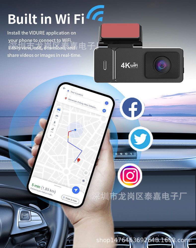 Ultra-Clear 4K Starlight Night Vision Car Dvr Front and Rear Dual Recording Wifi Mobile Phone Interconnection Dual Lens Driving Recorder