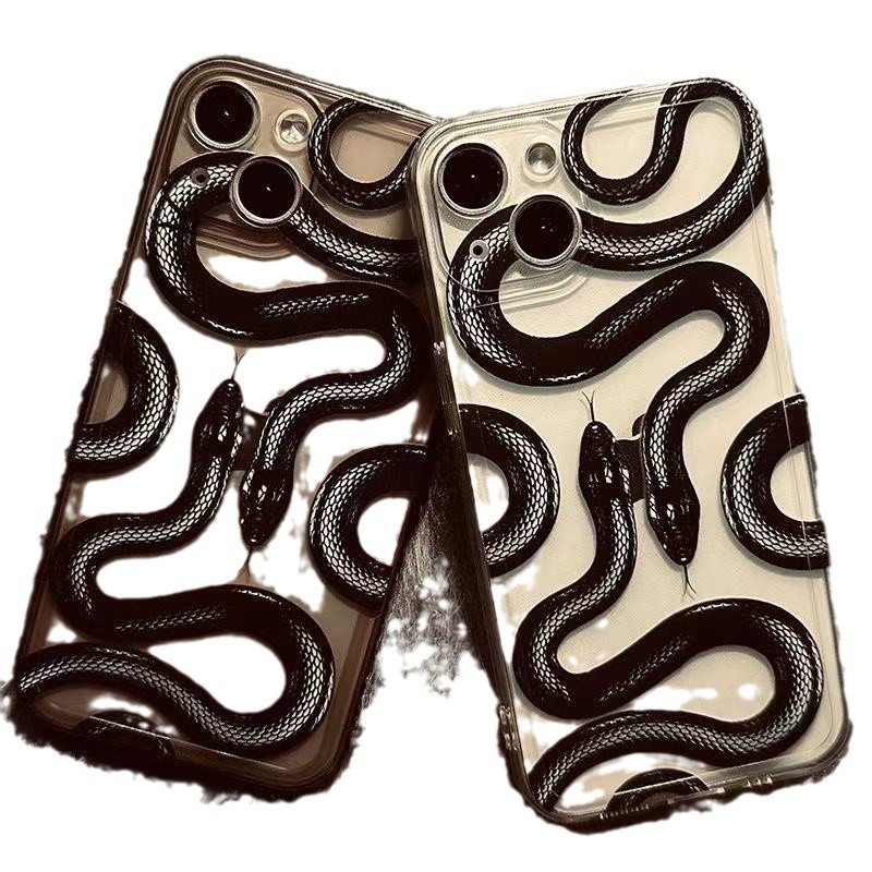 Creativa serpiente negra para iphone16promax funda para teléfono móvil transparente Apple 15 anti-caída 14pro Europa y América 13/12
