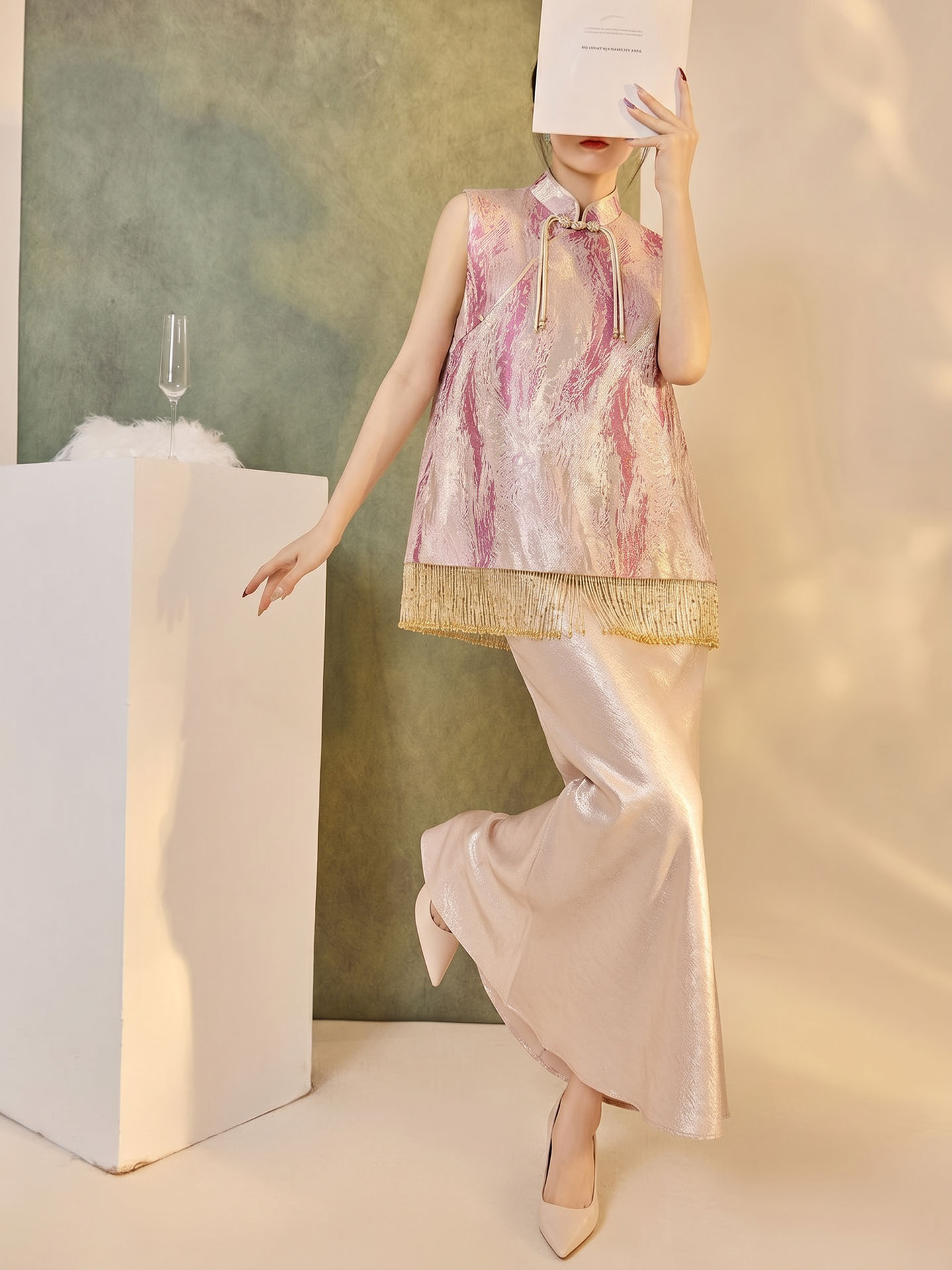 Áo không tay cổ tròn jacquard viền tua mùa hè — Trang chủ