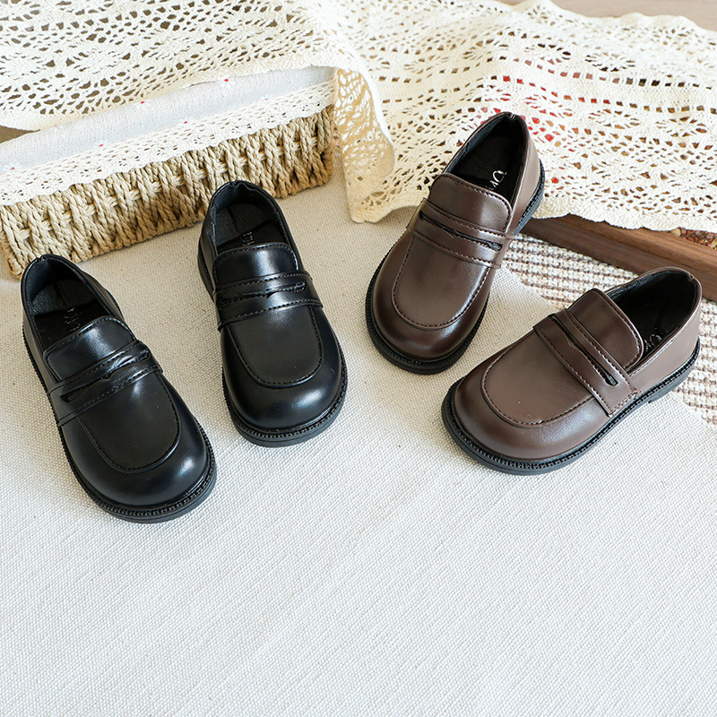 Children's performance black leather shoes 2024 spring new boys' British style single shoes Korean style all-match slip-on children's shoes