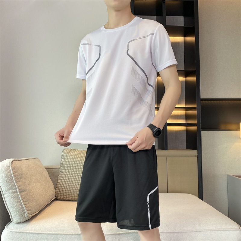 Largo traje de verano para hombres correr camiseta de hielo rápido seco ropa de mangas cortas pantalones cortos entrenamiento de baloncesto