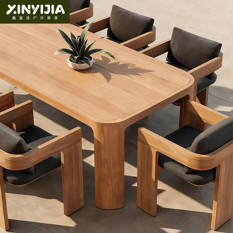 Outdoor Teak Sofa Courtyard Hotel Villa Leisure Furniture Waterproof Sun Protection Outdoor Rattan Sofa Coffee Table Combination