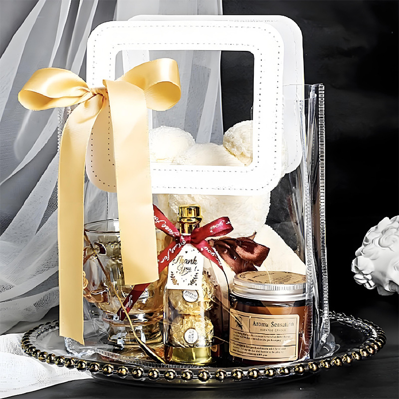 透明pvc礼品袋高级感摆摊购物袋七夕生日塑料伴手礼袋鲜花包装袋