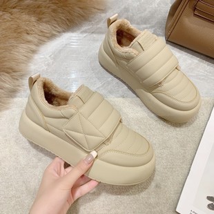 Maillard High Color Value fufu fleece-lined Bread Shoes Women's 2024 Cotton Shoes New Velcro Thick Sole Increased White Shoes