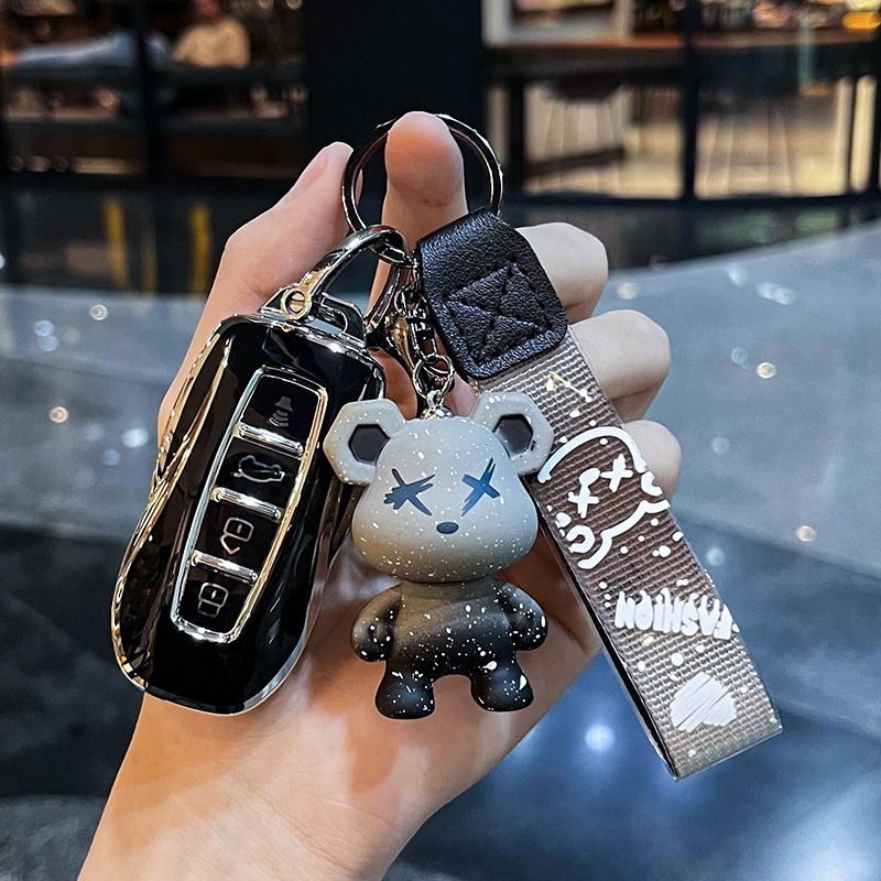 포드 K-스마트 4 키 [싱글 쉘 블랙] + 회색 폭력 곰 펜던트