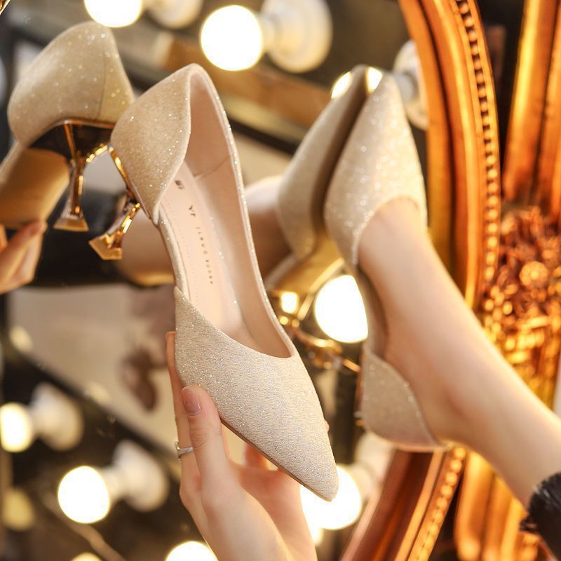 French Girl's New Product 18-Year-Old High-Heeled Shoes for Women Spring and Autumn New Pointed Toe Thick Heel Low Heel Bridesmaid Medium Heel