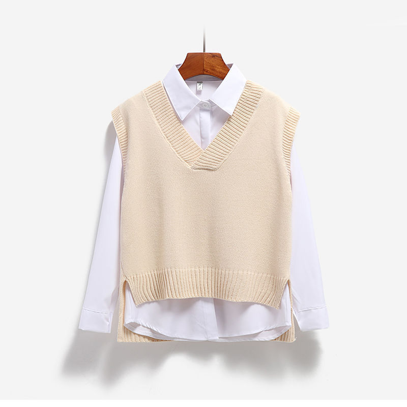 Korean Style Loose V-Neck Woolen Vest Short Sweater Cardigan Women's Jacket