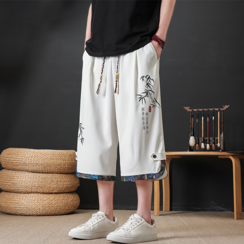 National Fashion Printed Shorts Men's Summer Ice Silk Quick-drying Capri Pants Men's Loose Casual New Chinese Style National Style Capri Pants