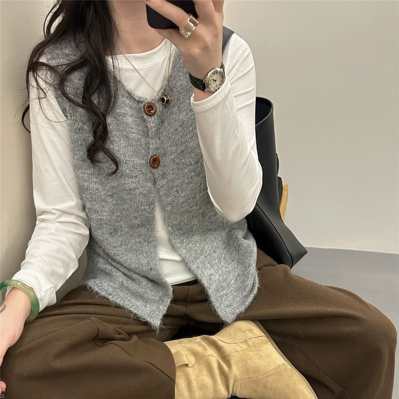 秋冬新款叠穿复古毛衣背心针织马甲无袖外套超好看时尚设计感上衣|undefined