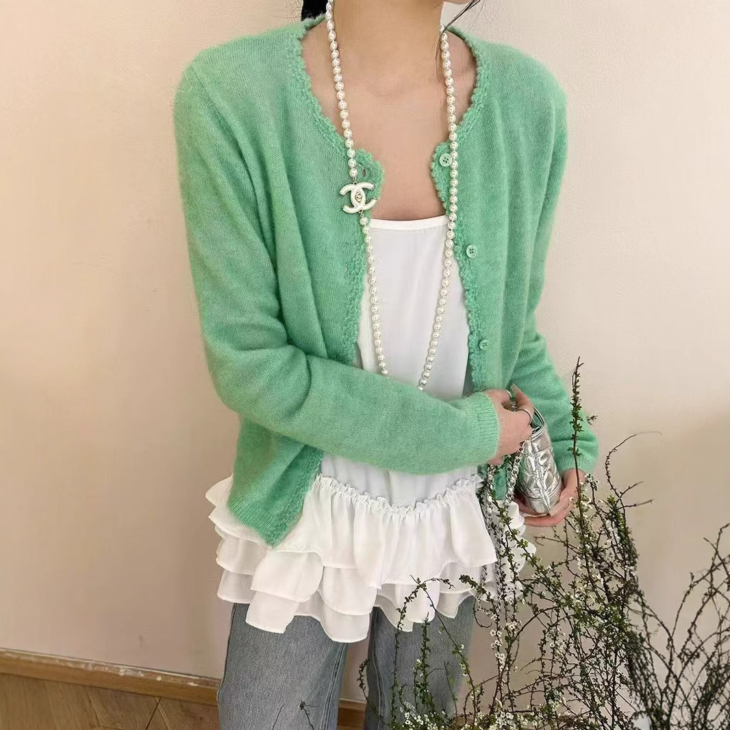 2025 primavera coreana dulce versátil adelgazamiento suave delgada cardigan de punto de hebilla de una sola fila suéter glutinoso suave abrigo mujer