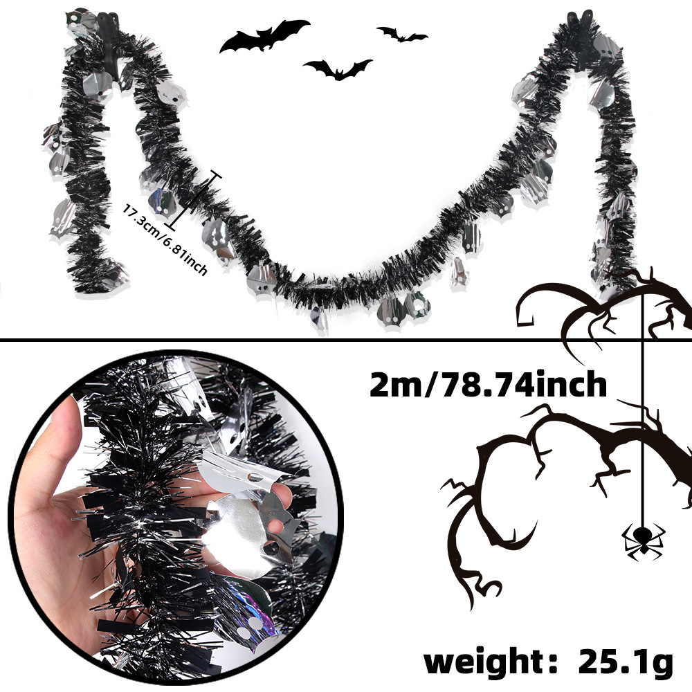 Nueva barra de color de Halloween, cinta encriptada, murciélago de hierba, barra de lana fantasma, decoración de fiesta del festival de fantasmas, colgante de flor de lana larga