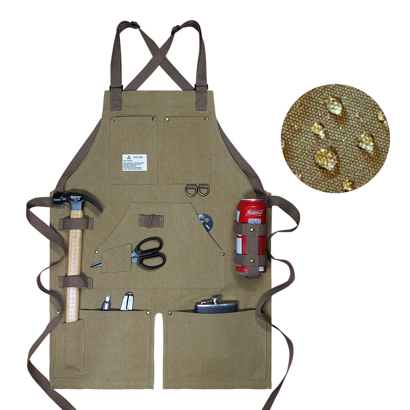 Delantal de lona gruesa de Amazon con logotipo personalizado para jardinería, carpintería y electricistas, delantal de herramientas con múltiples bolsillos al por mayor