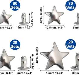 跨境200pcs单面五角星星铆钉金属撞钉diy手工配件装饰鞋帽纽扣