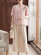 中年妈妈夏装气质休闲运动套装新款中老年女装洋气中式短袖上衣服