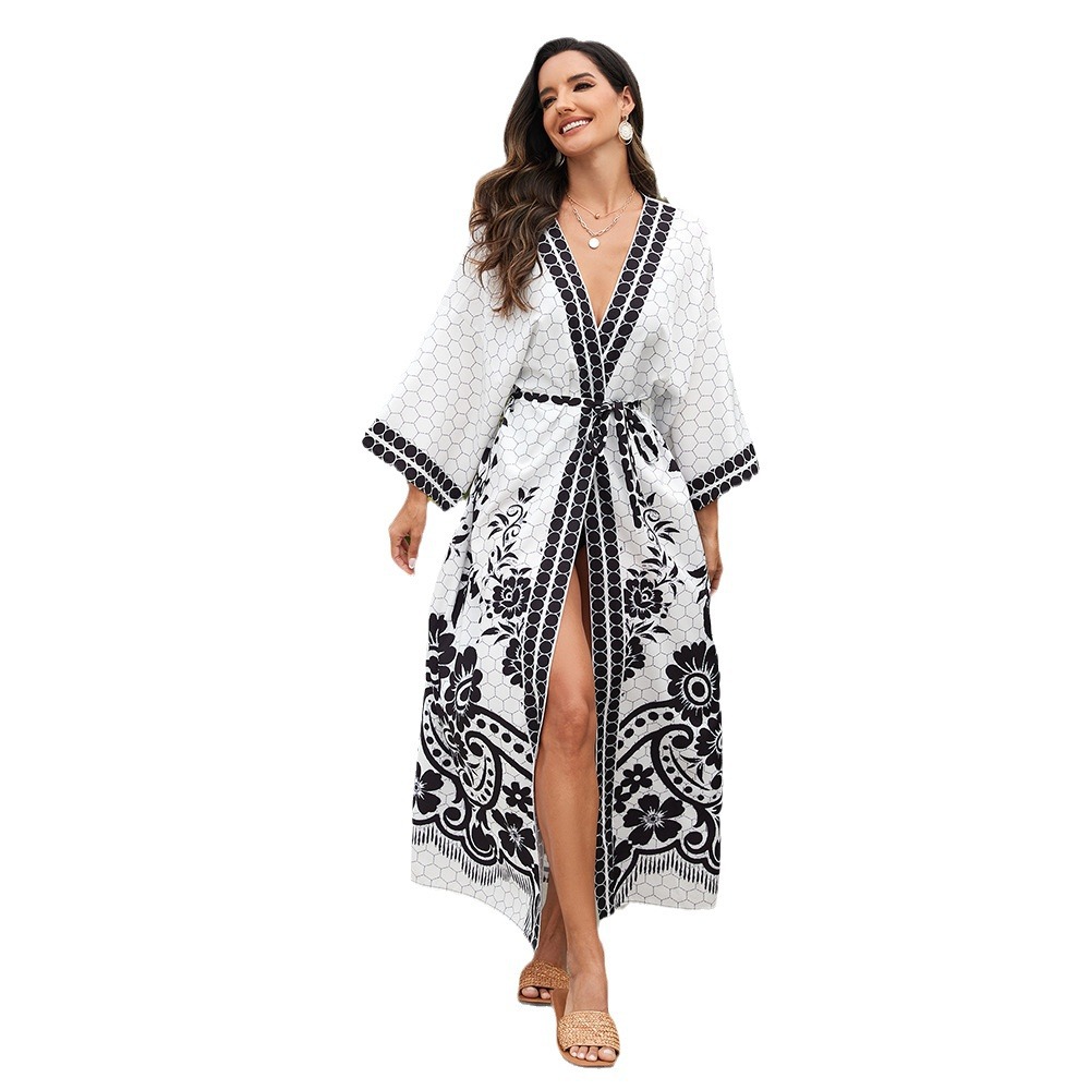 Transfronterizo europeo y americano nuevo cardigan kimono bikini protección solar ropa más tamaño vestido traje de baño blusa 3898