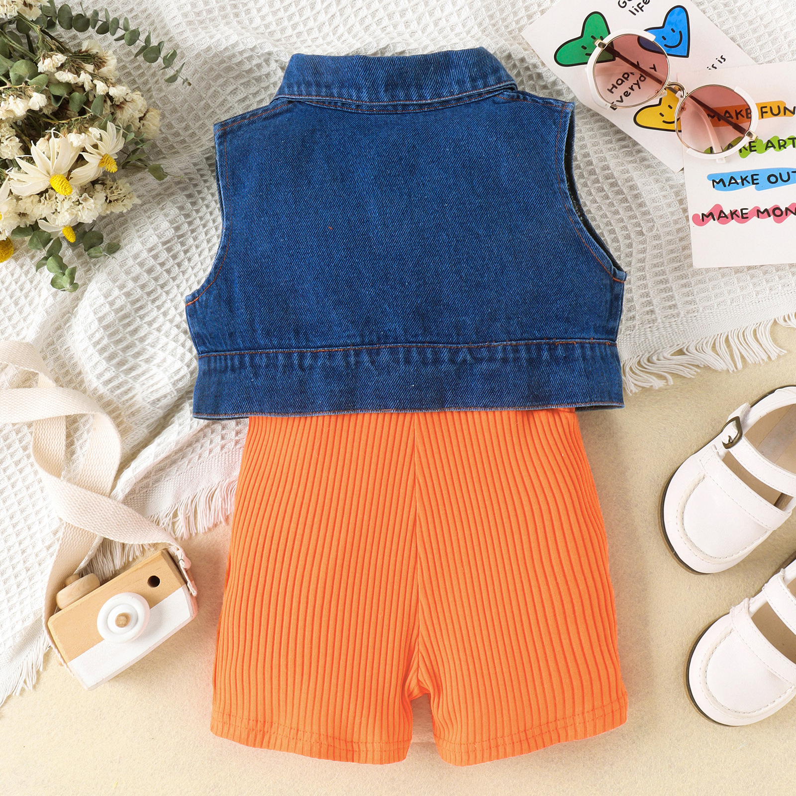 208g Weight Kids Clothing Sets Children's Clothing Type Sleeveless Sleeve Length Polyester Fabric Type Shorts Sets Sets Type 2 Pieces Set Quantity Daily Occasion Turndown Neckline Comfort Function Regular Fit Fit Type Solid Color Pattern Summer, Spring Season Girl'S Gender Casual Style Casual Solid Color Polyester Girls Clothing Sets 9
